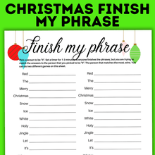 Load image into Gallery viewer, Christmas Finish my Phrase Game for Kids | Party Game | Christmas Printable
