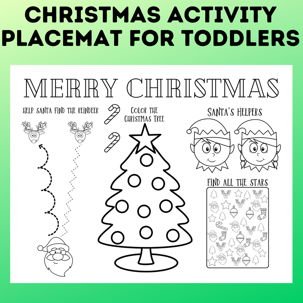 Christmas Activity Placemat for Toddlers | Christmas Activity Sheet | Coloring Page