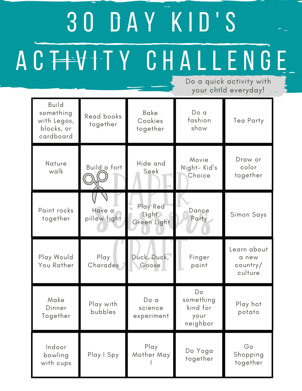 30 Day Kid's Activity Challenge