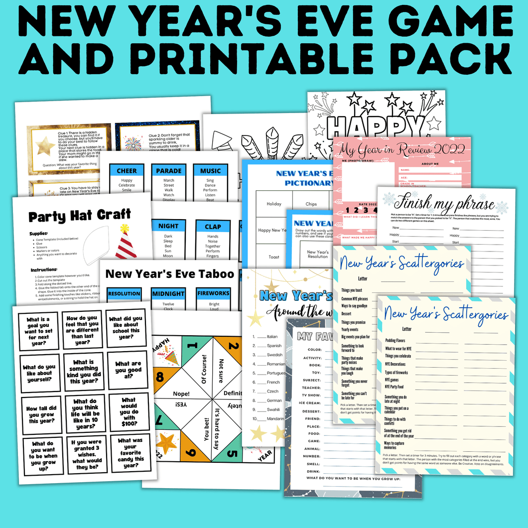 New Year's Eve Game and Printable Pack for Kids