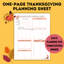 Load image into Gallery viewer, One Sheet Thanksgiving Planner | Thanksgiving Meal Planner | Simple Planner
