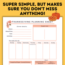 Load image into Gallery viewer, One Sheet Thanksgiving Planner | Thanksgiving Meal Planner | Simple Planner
