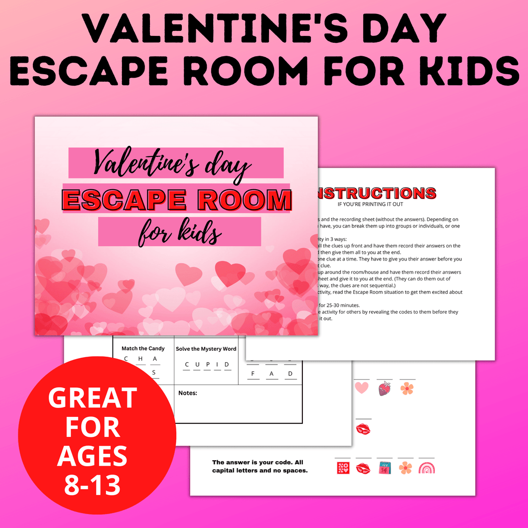 Valentine's Day Escape Room for Kids | Kids Games | Classroom Games | Party Games | Digital Escape Room | Classroom Party | Family Games