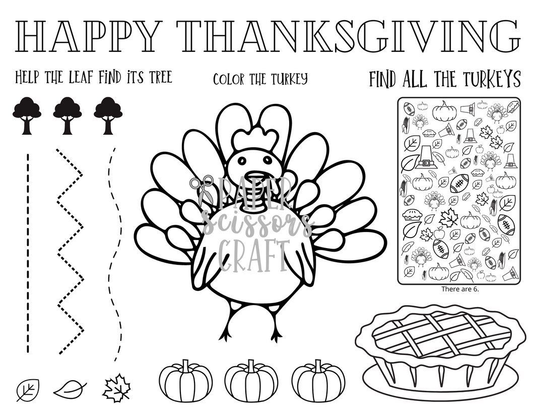 Happy Thanksgiving Toddler Coloring Place Mat and Activity Page